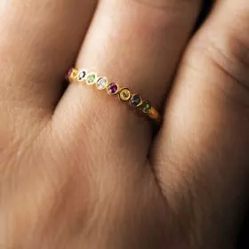 14k Gold Ring with colorful Sapphires and Diamonds