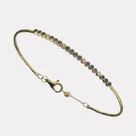 14K Gold Thin Cuff Bracelet with Sapphire and Diamonds 0.06ct