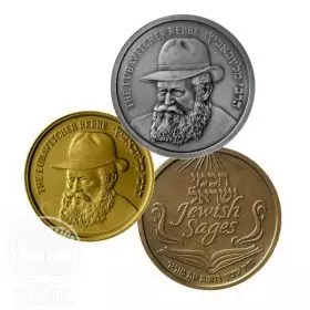 Lubavitcher Rebbe, Set of 14k Gold, Silver/999 1oz 39mm and Bronze 38.7mm Medals