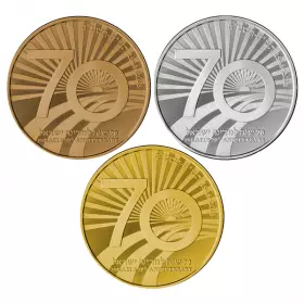 State Medal, Israels 70th Anniversary, Gold 9999/Silver 999/Bronze, 50 mm, 2 oz/2 oz/49 gr - Obverse