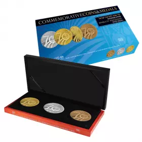 Staatsmedaille, Israels 70. Jahrestag, Gold 9999/Silber 999/Bronze, 50 mm, 2 Unze / 2 Unze / 49 g - Paket