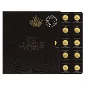 25 x 1 gram Gold Coin - Canadian Maple Leaf 2023