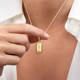 14K Gold Necklace with 1g Pure 999.9 Gold Bar Pendant