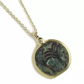 14K Gold Necklace with Antonius Felix Ancient Coin and Diamonds