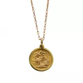 1/4 oz. Gold ''Sovereign - George'' Coin set in 14K Gold Pendent with Necklace