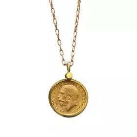 Necklace with 1/4 oz. Gold "Sovereign - George" Coin set in 14k Gold Pendent