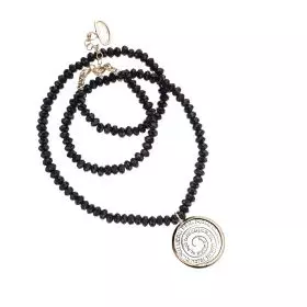 Onyx Beaded Necklace with "Wheel of Blessings" Silver Medal