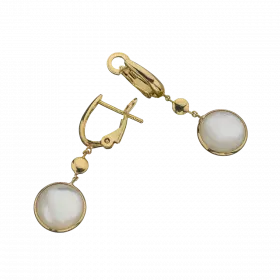 14k English Clasp Gold Earrings with gold dome and Mother of Pearl in gold setting