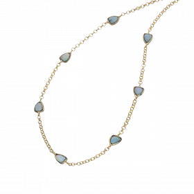 14k Gold Necklace with 7 interesting special cut London Blue Topaz Stones