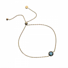 14k Gold Tie Clasp Bracelet with Special Cut London Blue Topaz in gold setting in the center