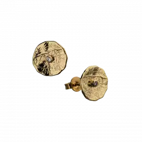 14k Gold Round Stud Earrings with diamonds, 0.034 ct