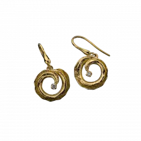 14k Gold Dangling Swirl Earrings with diamonds 0.051ct