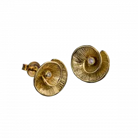 14k Gold Spiral Flower Stud Earrings with diamonds 0.034 ct
