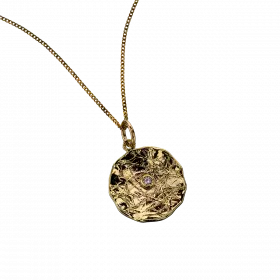 14k Gold Hammered Circle Necklace with diamonds