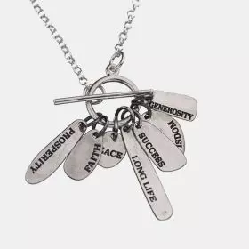 T Clasp Silver Necklace with 7 Pendants engraved on both sides with blessings in English