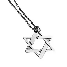  Antique Finish Silver Necklace with Silver Star of David Pendant
