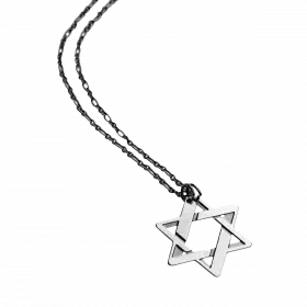  Antique Finish Silver Necklace with Silver Star of David Pendant