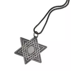  Antique Finish Silver Necklace with outer and inner Star of David Pendant 
