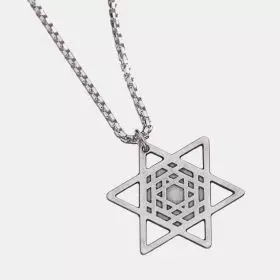 Antique Finish Silver Necklace with geometrical Star of David Pendant