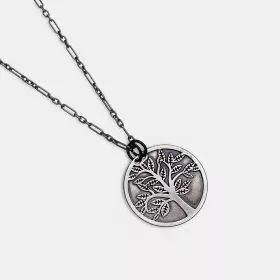  Antique Finish Silver Necklace with decorative leaf Tree of Life Pendant