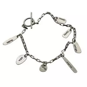 Silver Charm Bracelet with 7 Pendants engraved on both sides with blessings