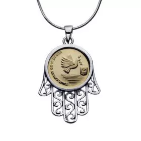 Silver Necklace with 14k Gold Go in Peace Medal