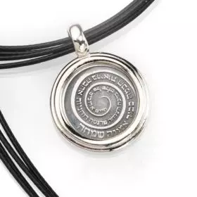 Black Leather Cords Necklace with ″Wheel of Blessings″ Silver Medal Pendant