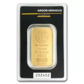 Investierbares Gold - Goldbarren, 1 Unze, Argor - Originalitätsgesicherte Verpackung - Vorderseite