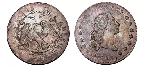 Flowing Hair Dollar, first issued by the US Federal Government in 1794