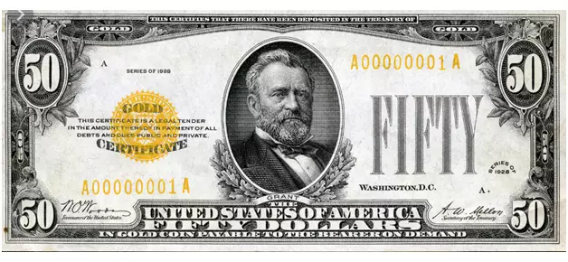 A US dollar bearing the inscription that the banknote represents physical gold