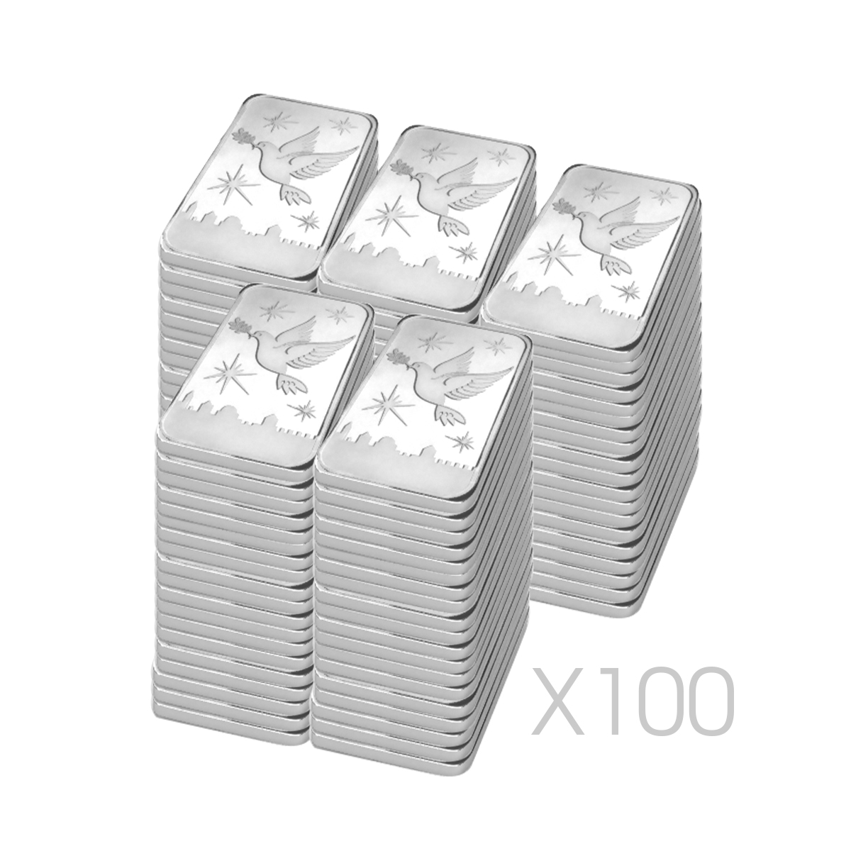 100 x 1 oz  Silver Bar - Dove of Peace