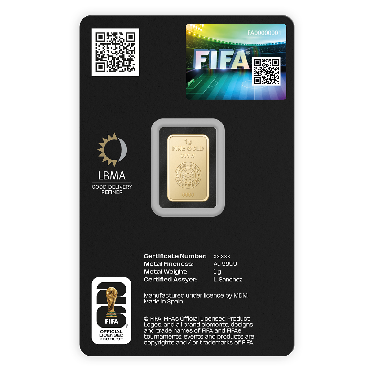 1 gram Gold Bar - FIFA World Cup 2026