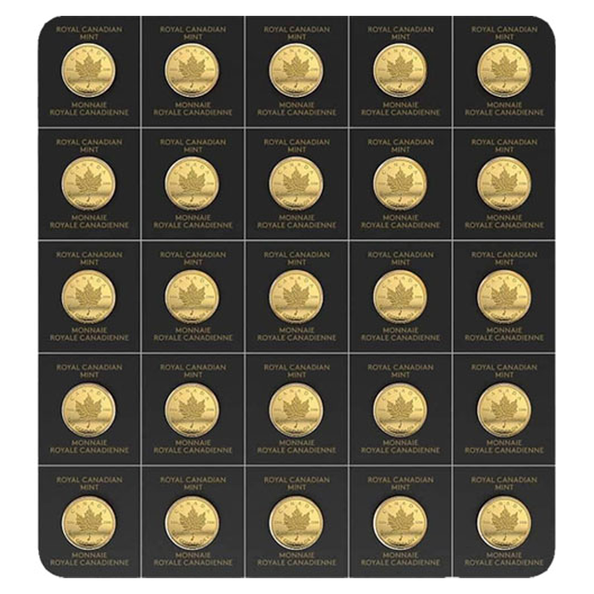 25 x 1 gram Gold Coin - Canadian Maple Leaf 2022