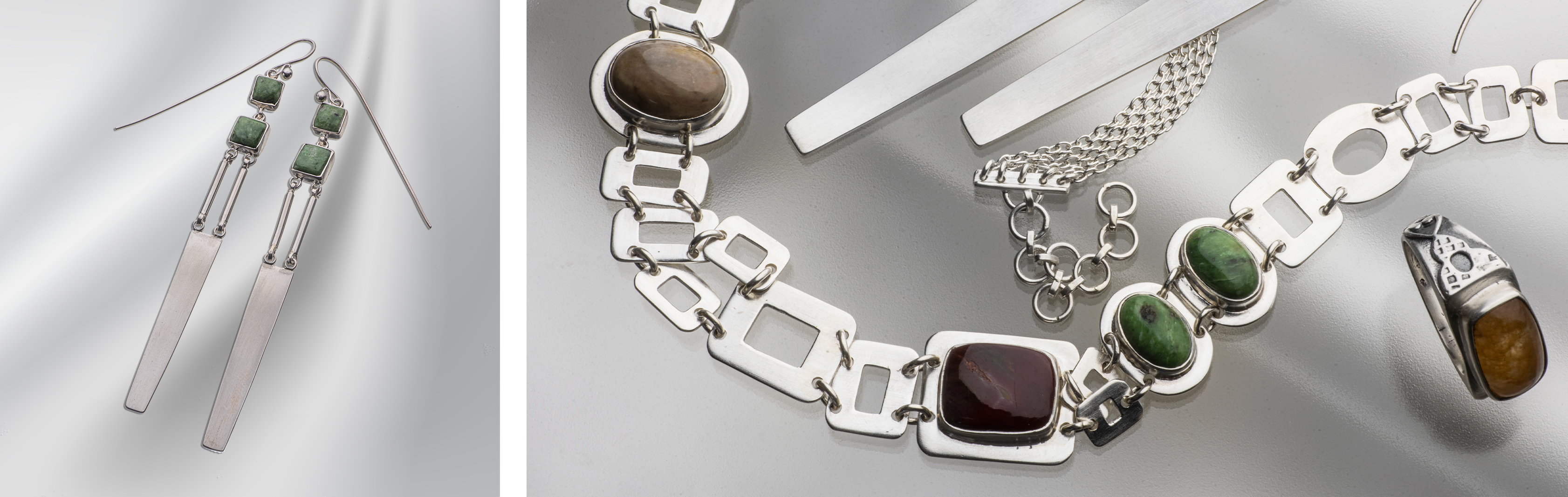Geometrical Shapes Collection | Handmade 925 Sterling Silver Jewelry set with Polygram Jasper