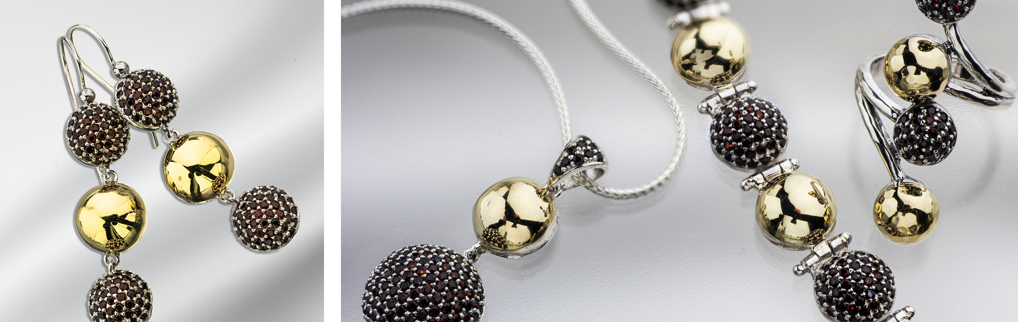 Domes of Crimson Collection | 925 Sterling Silver & 9K Gold Jewelry set with Garnet