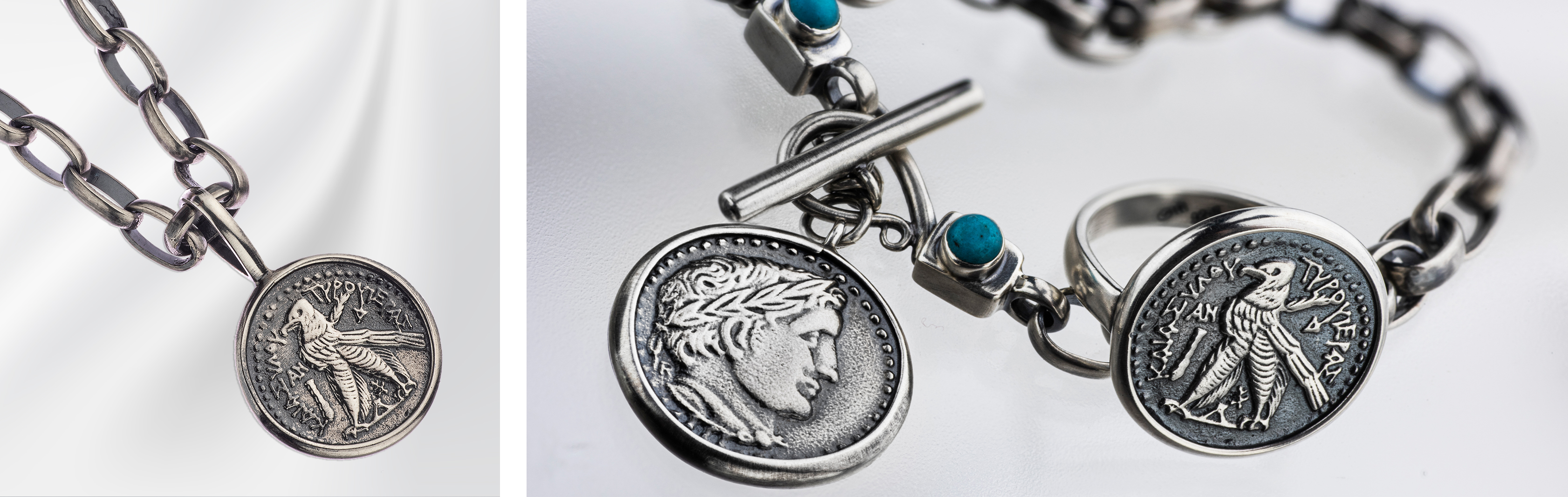 Antiquity Collection | 925 Sterling Silver Jewelry set with Coins Replicas