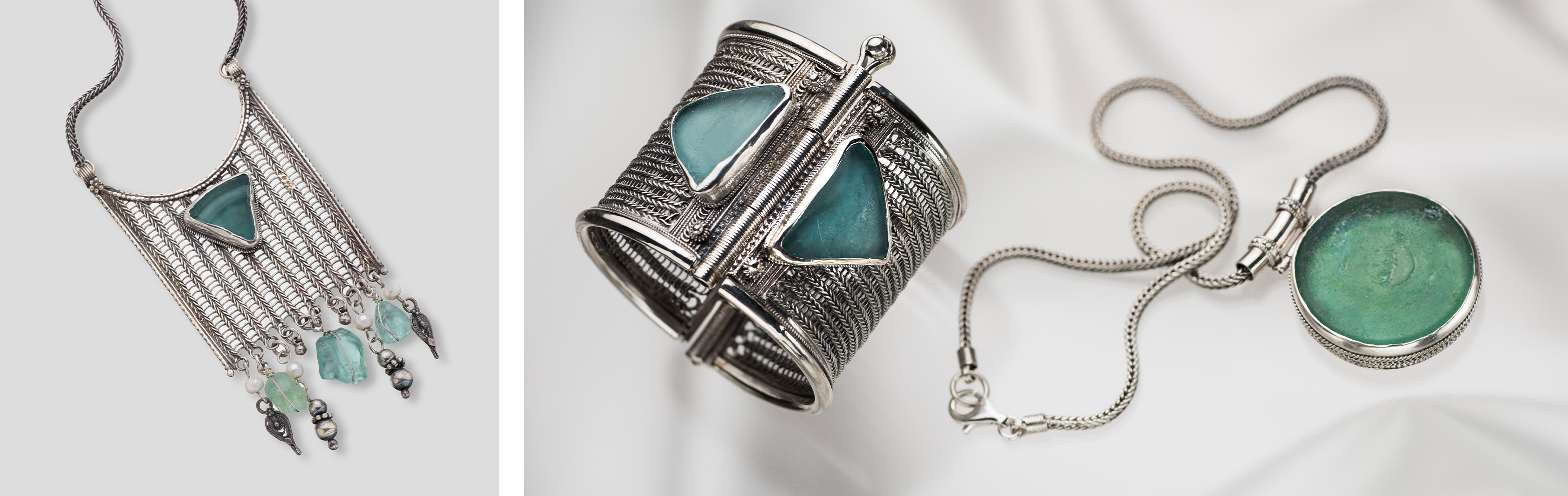 Roman Glass: Filigree Silver Collection | 925 Sterling Silver Jewelry with Roman Glass