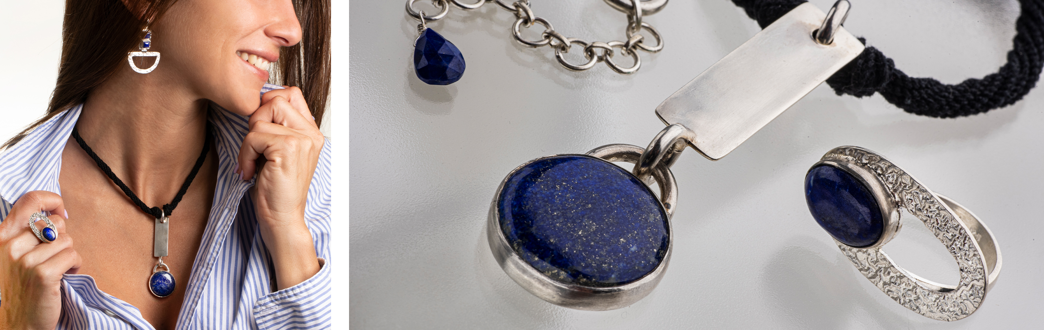 Royal Blue Collection | Hammered 925 Sterling Silver Lapis Lazuli Jewelry